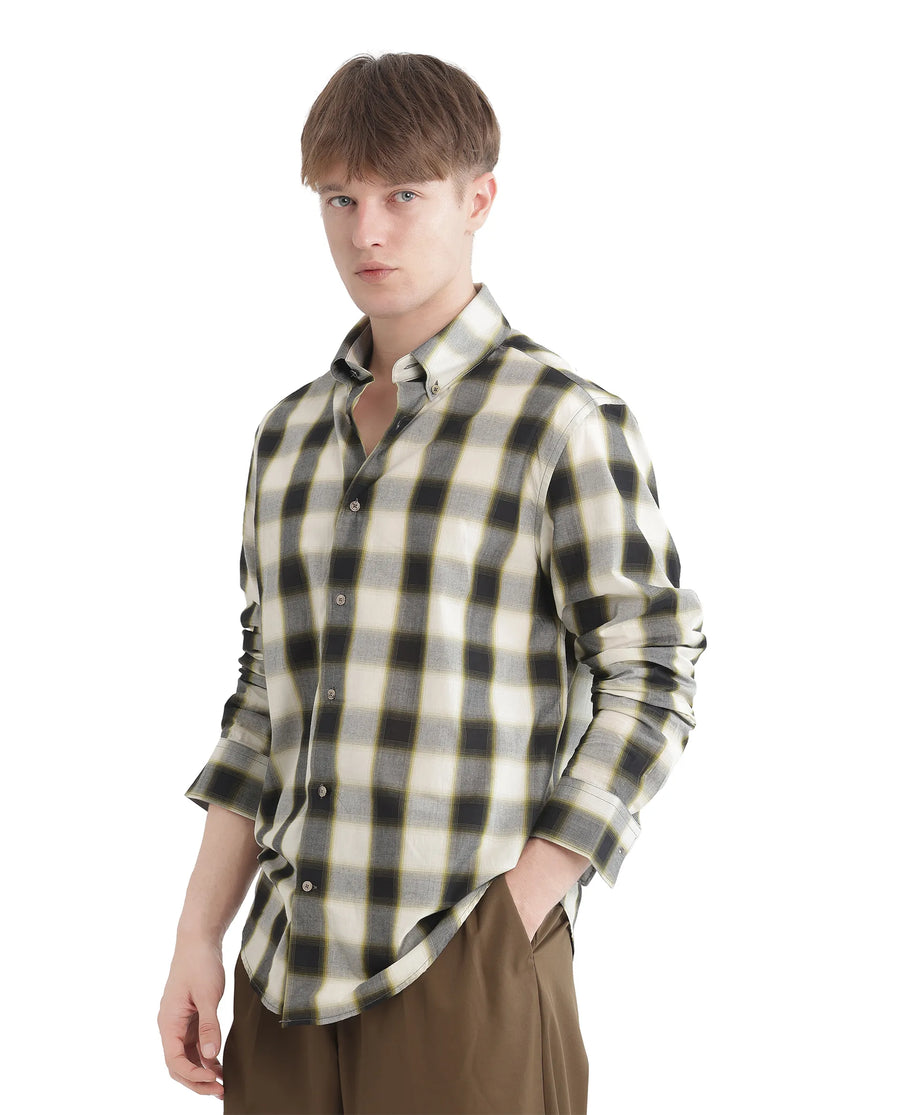 Rare Rabbit Men's Bung Green Cotton Checked Print Oversized Fit Full Sleeve Collared Shirt
