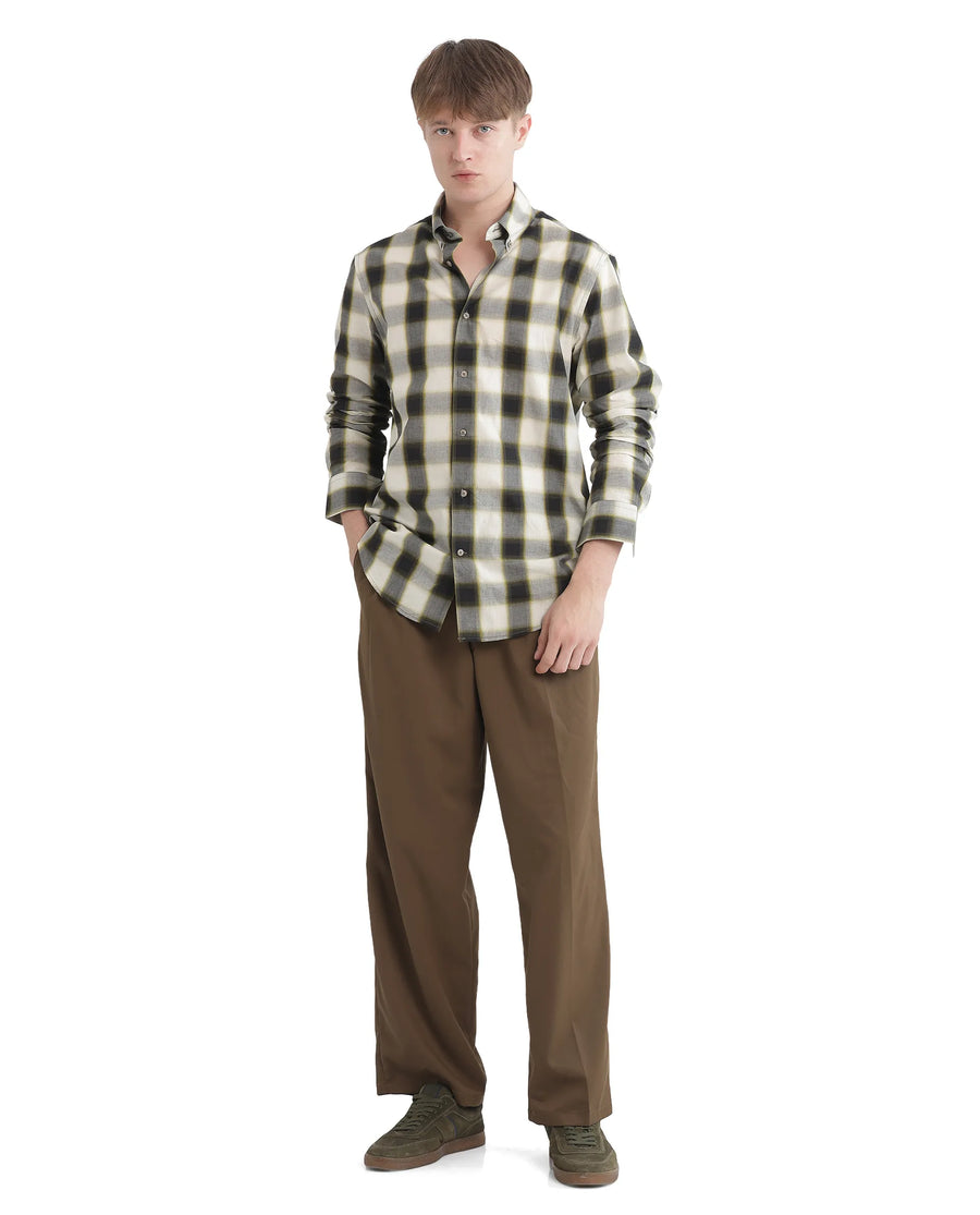 Rare Rabbit Men's Bung Green Cotton Checked Print Oversized Fit Full Sleeve Collared Shirt