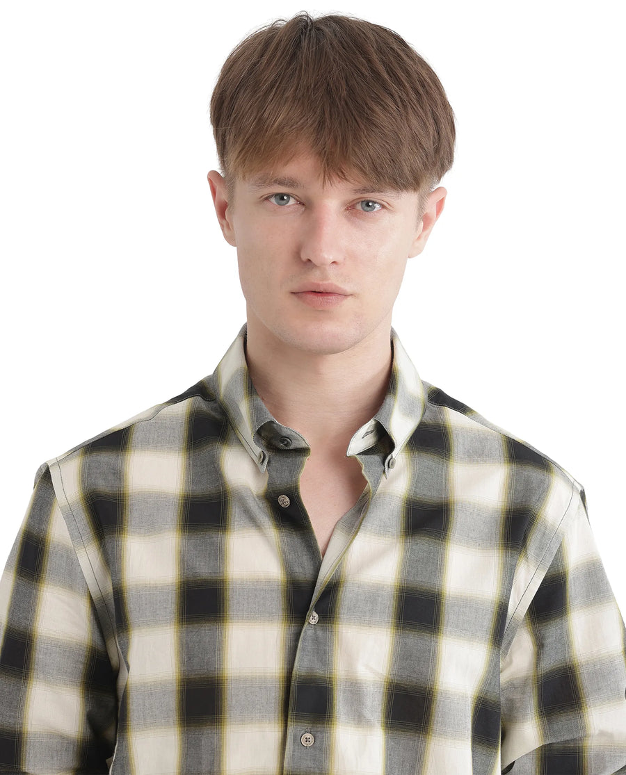 Rare Rabbit Men's Bung Green Cotton Checked Print Oversized Fit Full Sleeve Collared Shirt