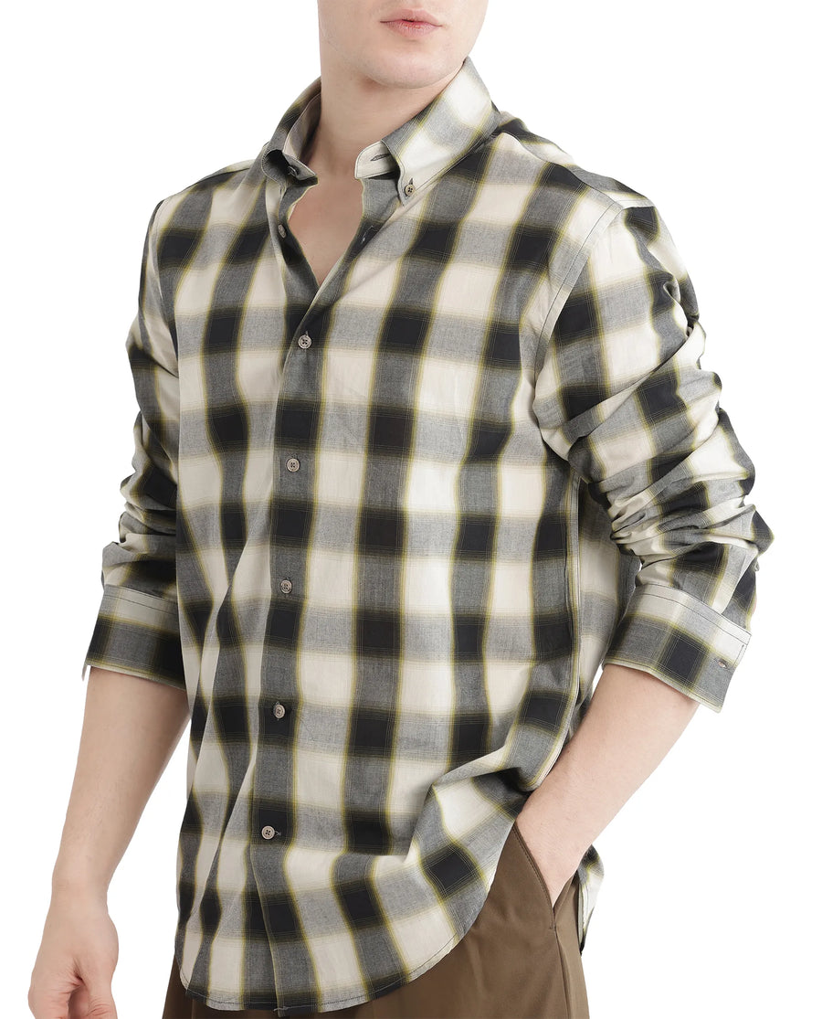 Rare Rabbit Men's Bung Green Cotton Checked Print Oversized Fit Full Sleeve Collared Shirt