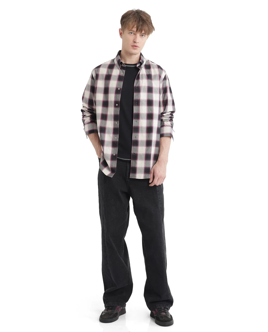 Rare Rabbit Men's Bung Pink Cotton Checked Print Oversized Fit Full Sleeve Collared Shirt