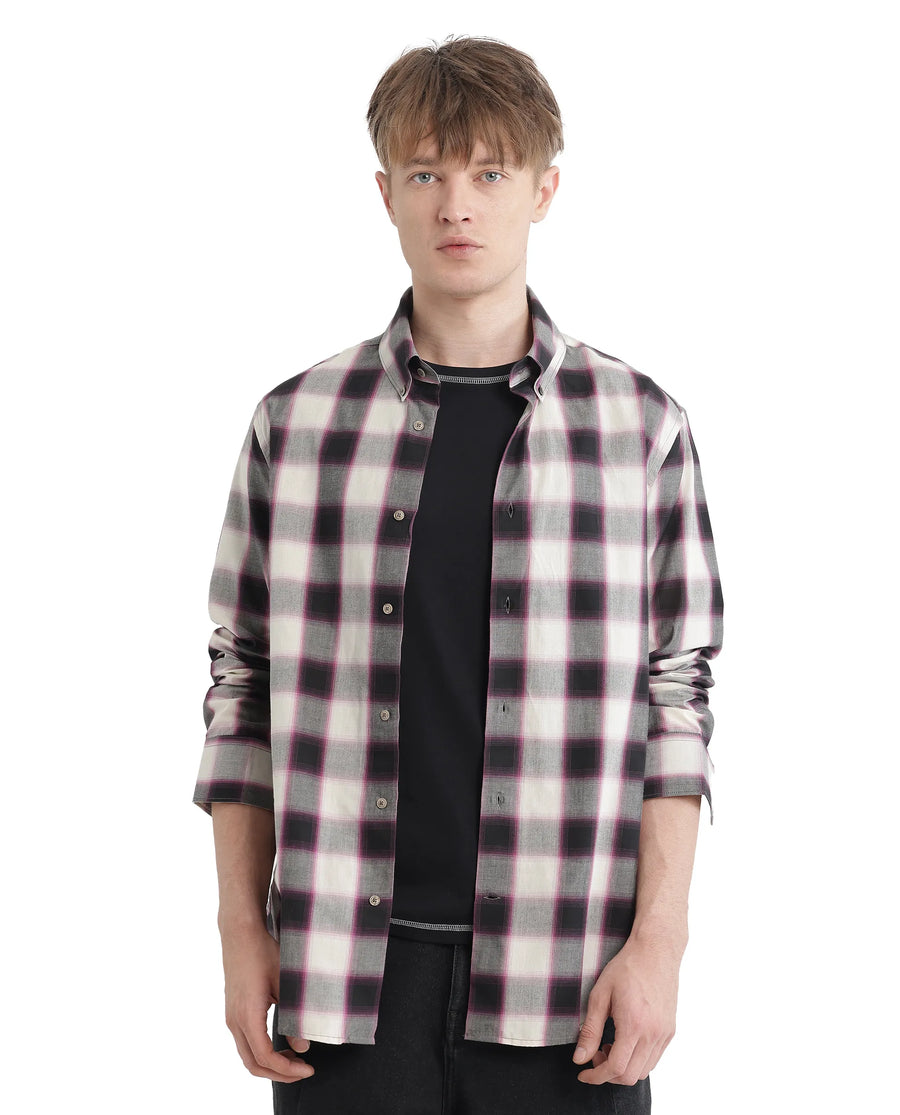 Rare Rabbit Men's Bung Pink Cotton Checked Print Oversized Fit Full Sleeve Collared Shirt