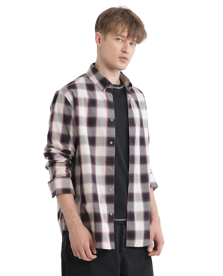 Rare Rabbit Men's Bung Pink Cotton Checked Print Oversized Fit Full Sleeve Collared Shirt