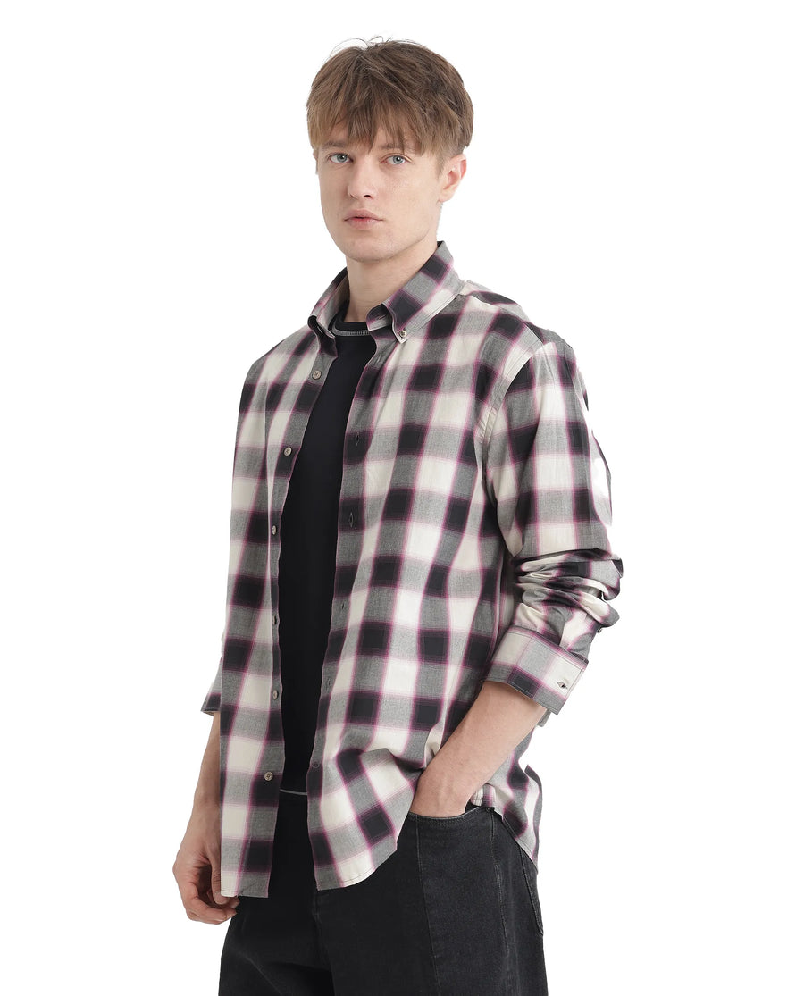 Rare Rabbit Men's Bung Pink Cotton Checked Print Oversized Fit Full Sleeve Collared Shirt