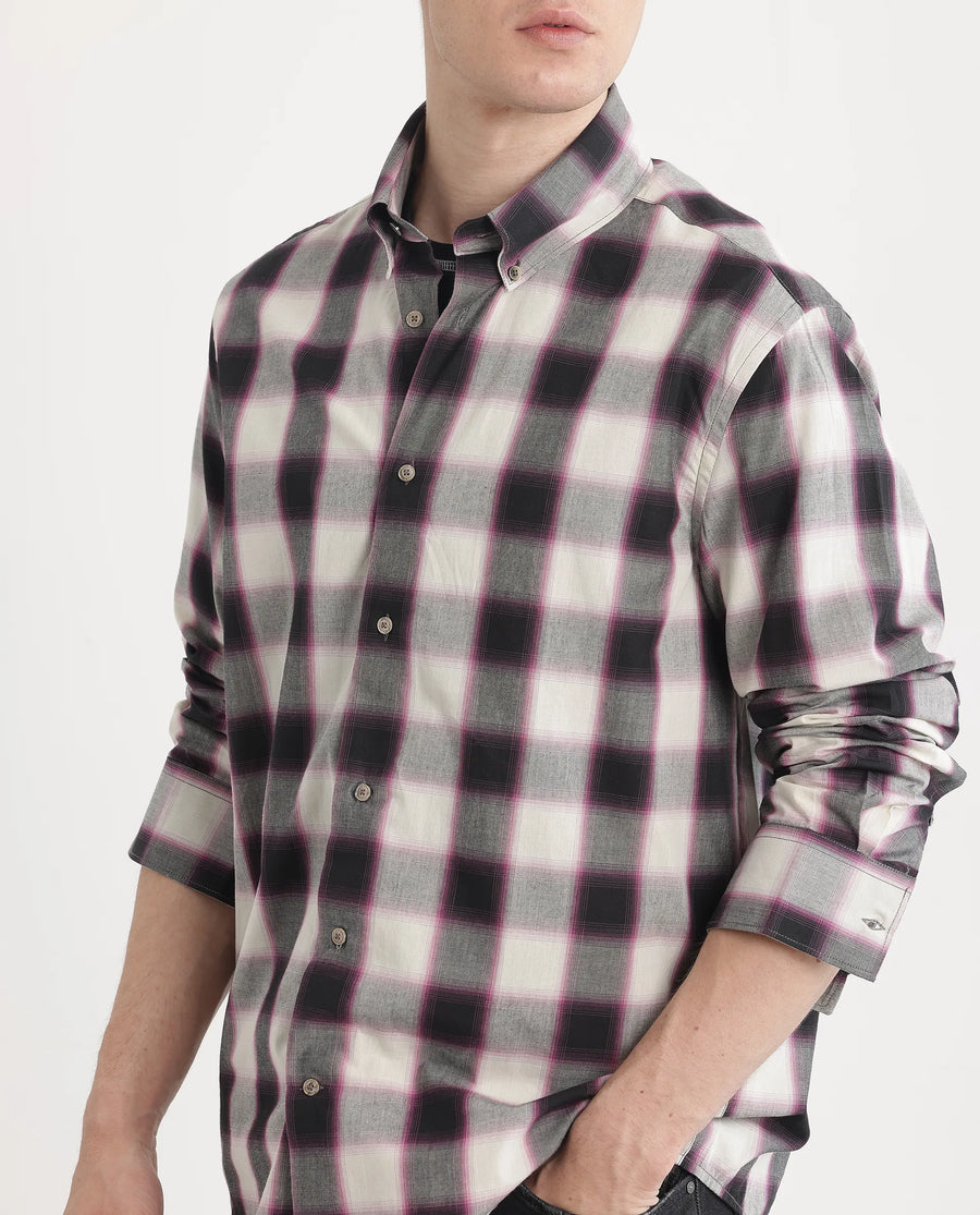 Rare Rabbit Men's Bung Pink Cotton Checked Print Oversized Fit Full Sleeve Collared Shirt