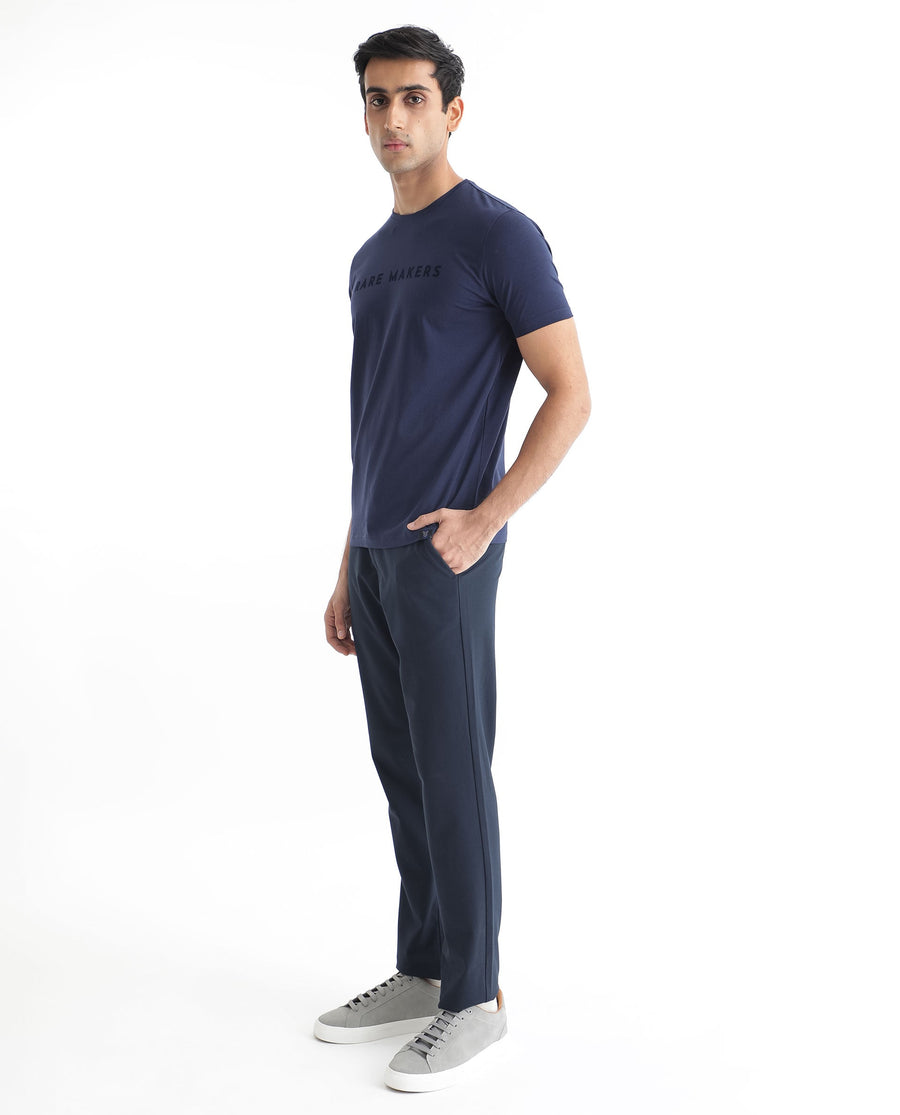 Rare Rabbit Men's Burke Dark Blue Cotton Graphic Print Slim Fit Half Sleeve Crew Neck T-Shirt