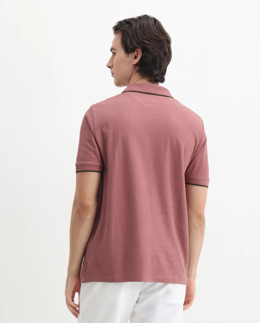 Rare Rabbit Men's Burrow Dusky Pink Cotton Plain Regular Fit Half Sleeve Polo