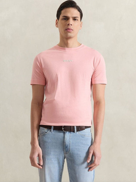 Gant Men Pink Solid Regular Fit Pure Cotton T-Shirt