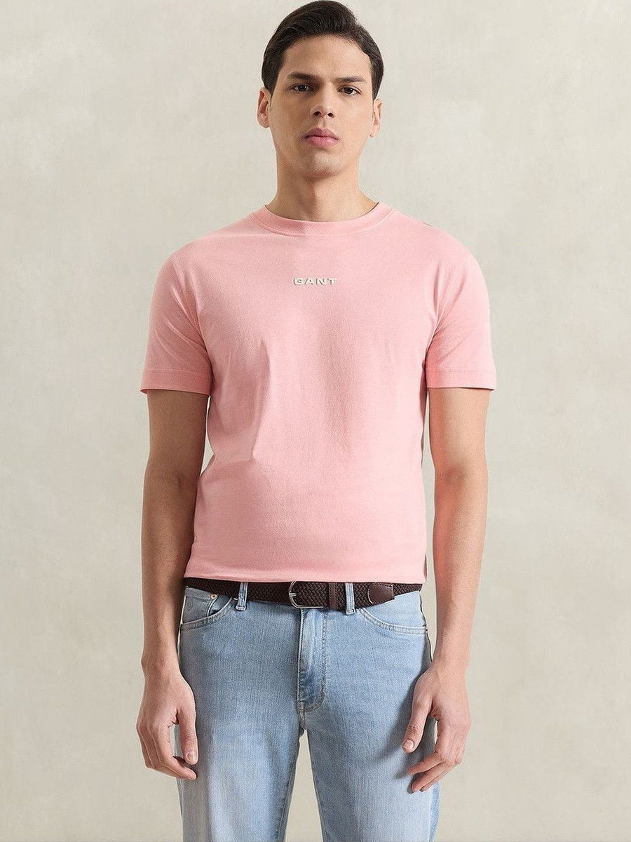 Gant Men Pink Solid Regular Fit Pure Cotton T-Shirt