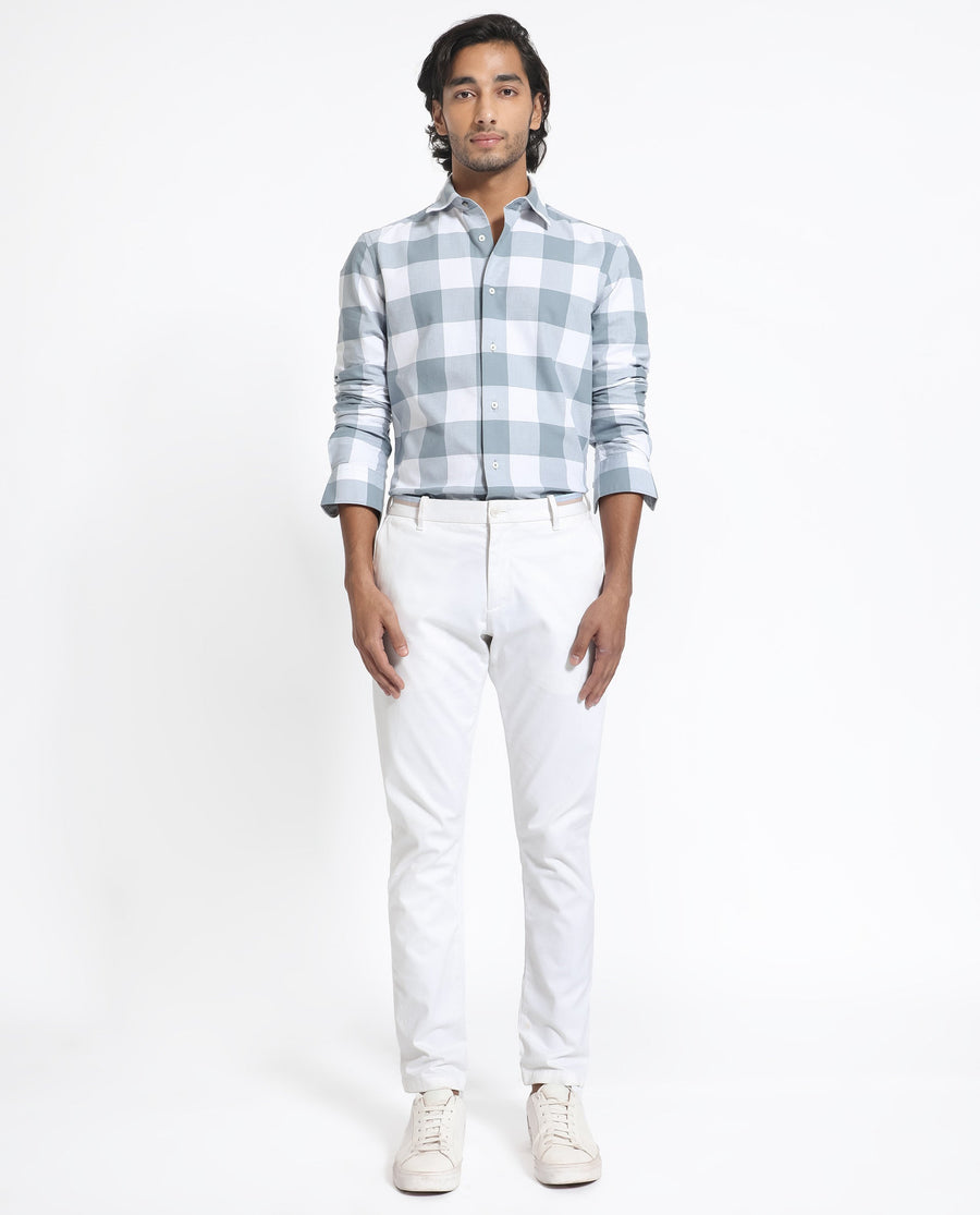 Rare Rabbit Men's Byre Dusky Blue Cotton Checked Print Regular Fit Full Sleeve Collared Shirt