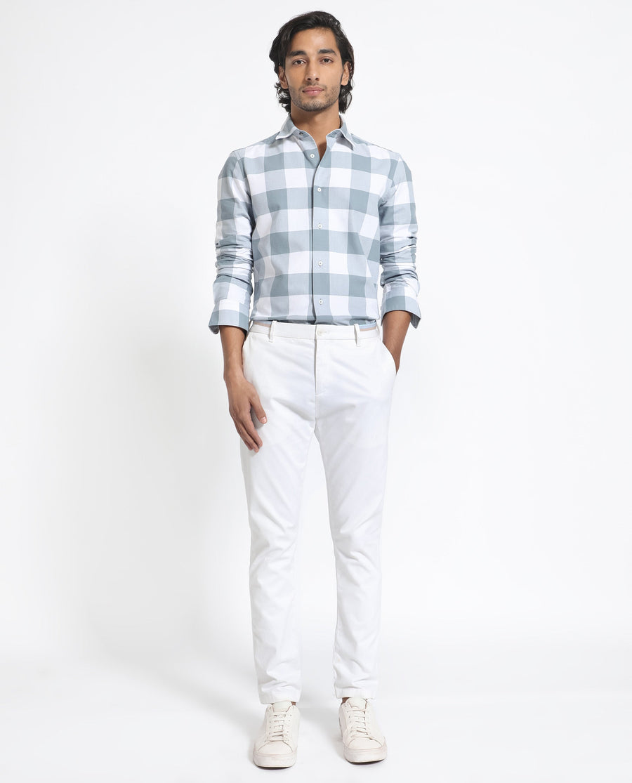 Rare Rabbit Men's Byre Dusky Blue Cotton Checked Print Regular Fit Full Sleeve Collared Shirt