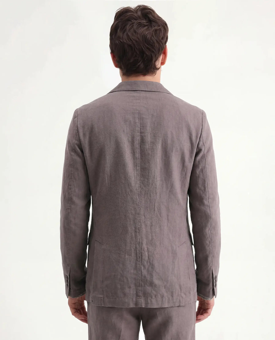 Rare Rabbit Men's Linol Grey Linen Blend Fabric Lapel Neck Tailored Fit Plain Blazer