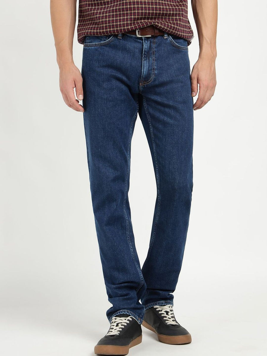 GANT Men Comfort Regular Fit Mid-Rise No Fade Clean Look Dark Shade Jeans