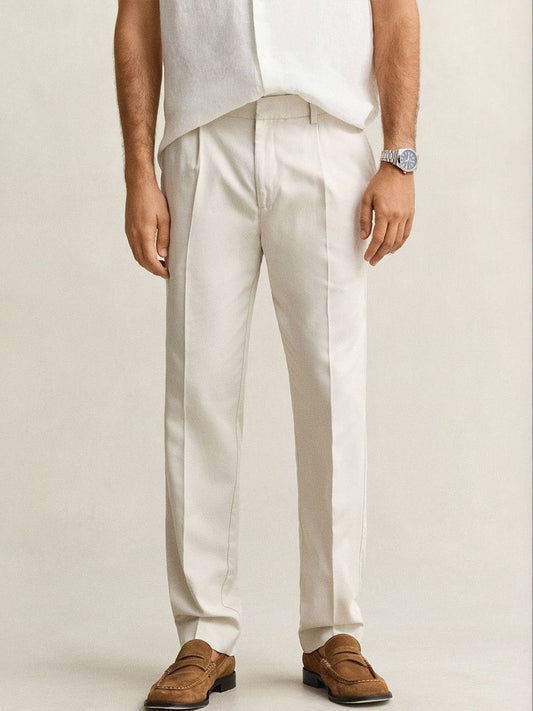 Gant Men Off White Solid Slim Fit Trouser