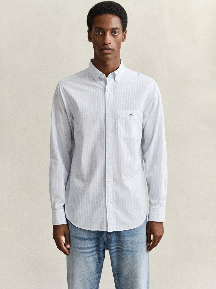 Gant Men Blue Striped Regular Fit Classic Poplin Shirt