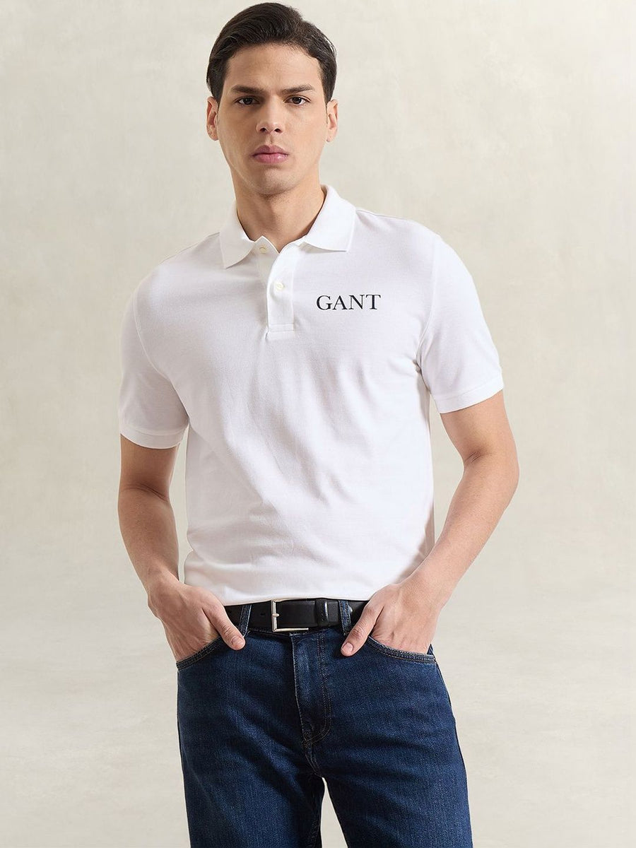 Gant Men White Solid Regular Fit Pure Cotton Polo T-Shirt
