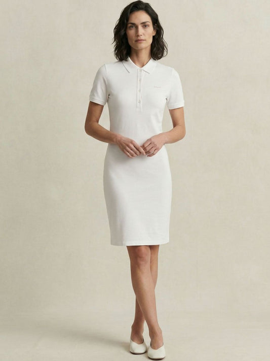 Gant Women White Solid Stretchable Slim Fit Pique Dress