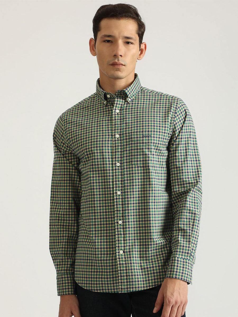 GANT Men Button-Down Collar Tartan Checked Cotton Casual Shirt