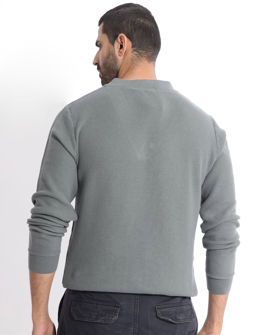 Rare Rabbit Men's Breeze Green Cotton Plain Regular Fit Full Sleeve V-Neck Sweater