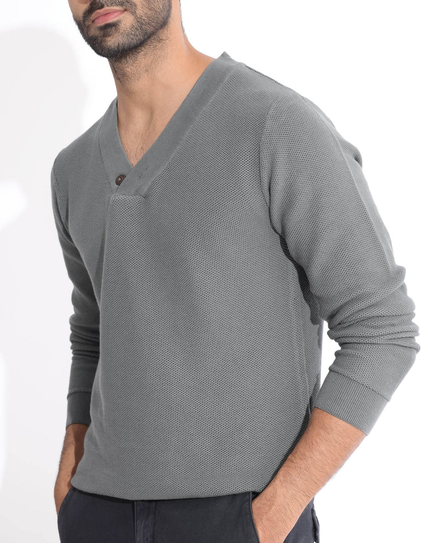 Rare Rabbit Men's Breeze Green Cotton Plain Regular Fit Full Sleeve V-Neck Sweater