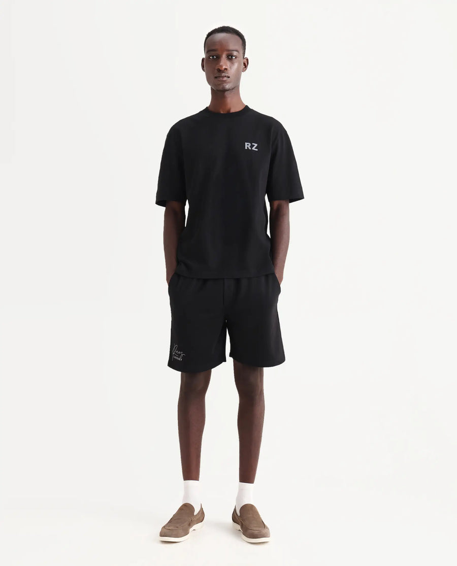 Rare Rabbit Men's Cade-B Black Cotton Typography Print Oversized Fit Shorts
