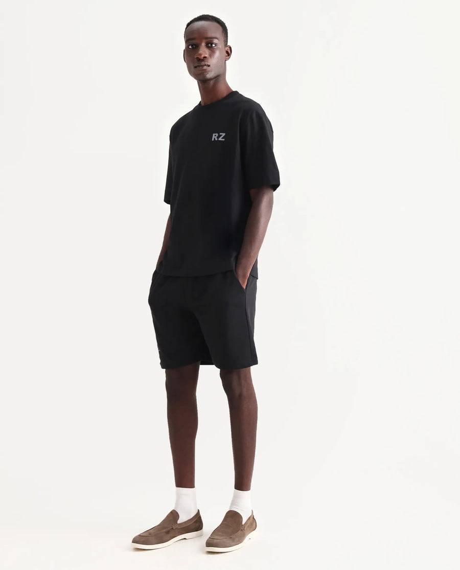 Rare Rabbit Men's Cade-B Black Cotton Typography Print Oversized Fit Shorts