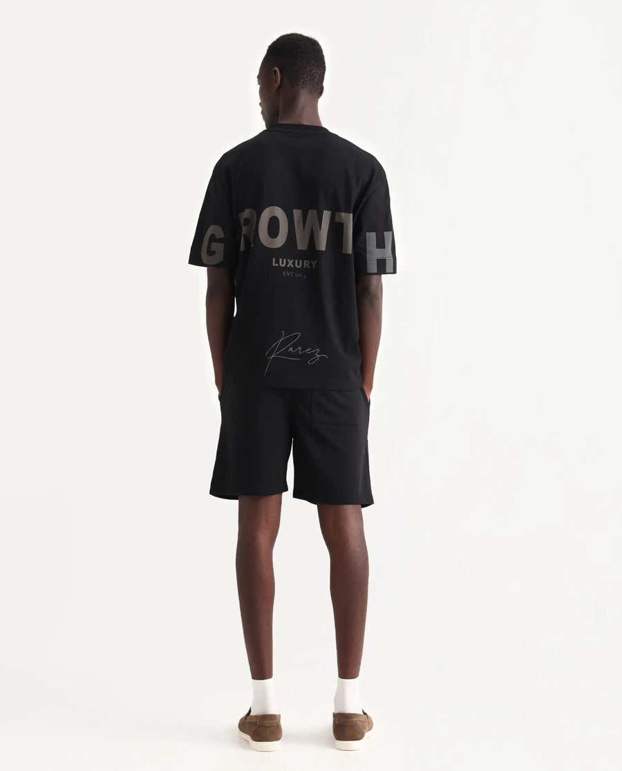 Rare Rabbit Men's Cade-B Black Cotton Typography Print Oversized Fit Shorts