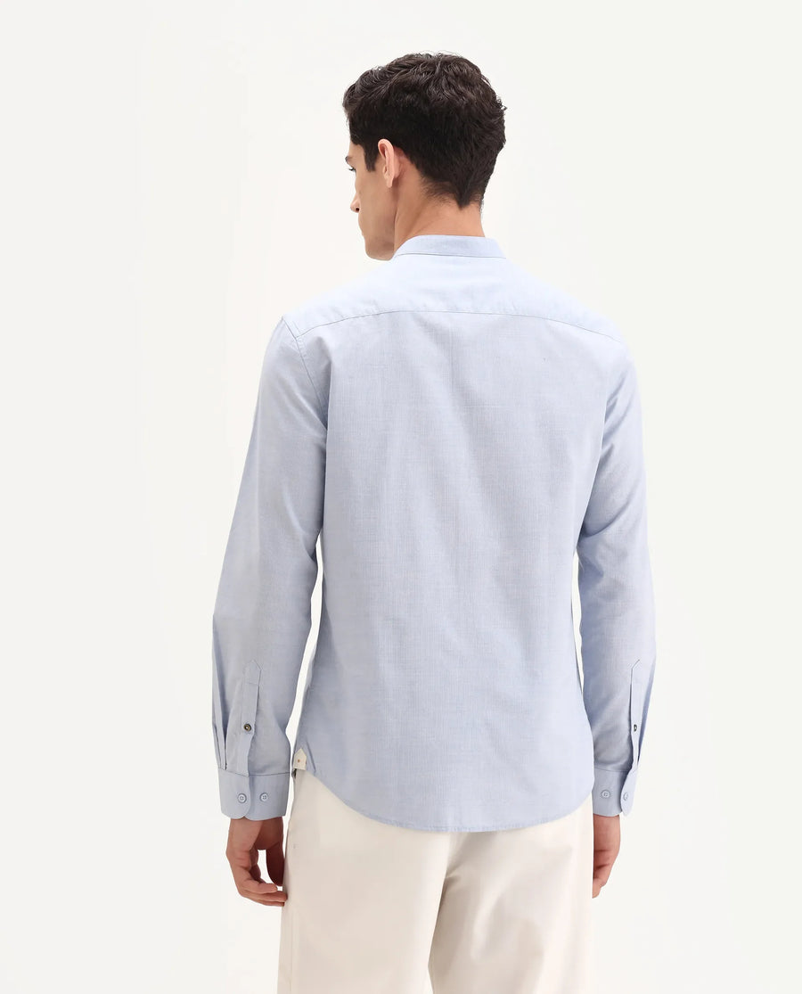Rare Rabbit Men's Cadmi-25 Blue Cotton Blend Fabric Mandarin Collar Regular Fit Plain Shirt