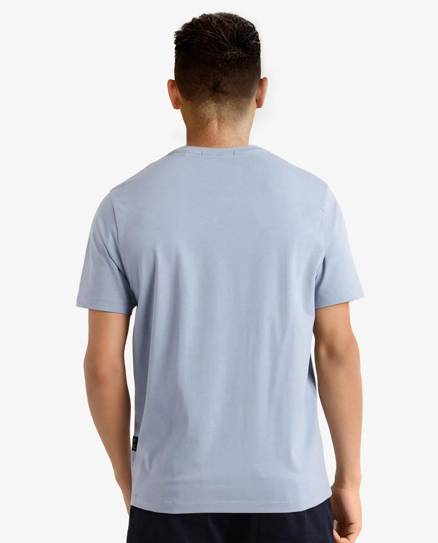 Rare Rabbit Men's Caf Dusky Blue Cotton Graphic Print Regular Fit Half Sleeve Crew Neck T-Shirt