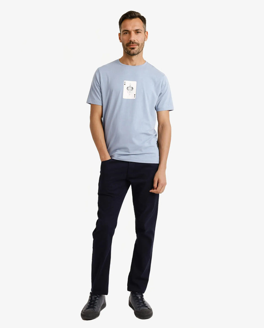 Rare Rabbit Men's Caf Dusky Blue Cotton Graphic Print Regular Fit Half Sleeve Crew Neck T-Shirt