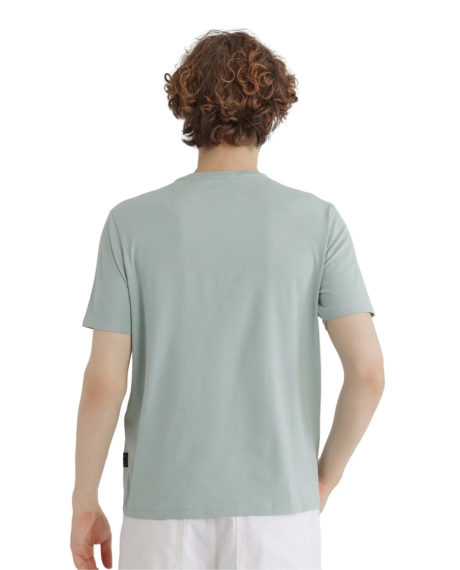 Rare Rabbit Men's Caf Dusky Green Cotton Graphic Print Regular Fit Half Sleeve Crew Neck T-Shirt