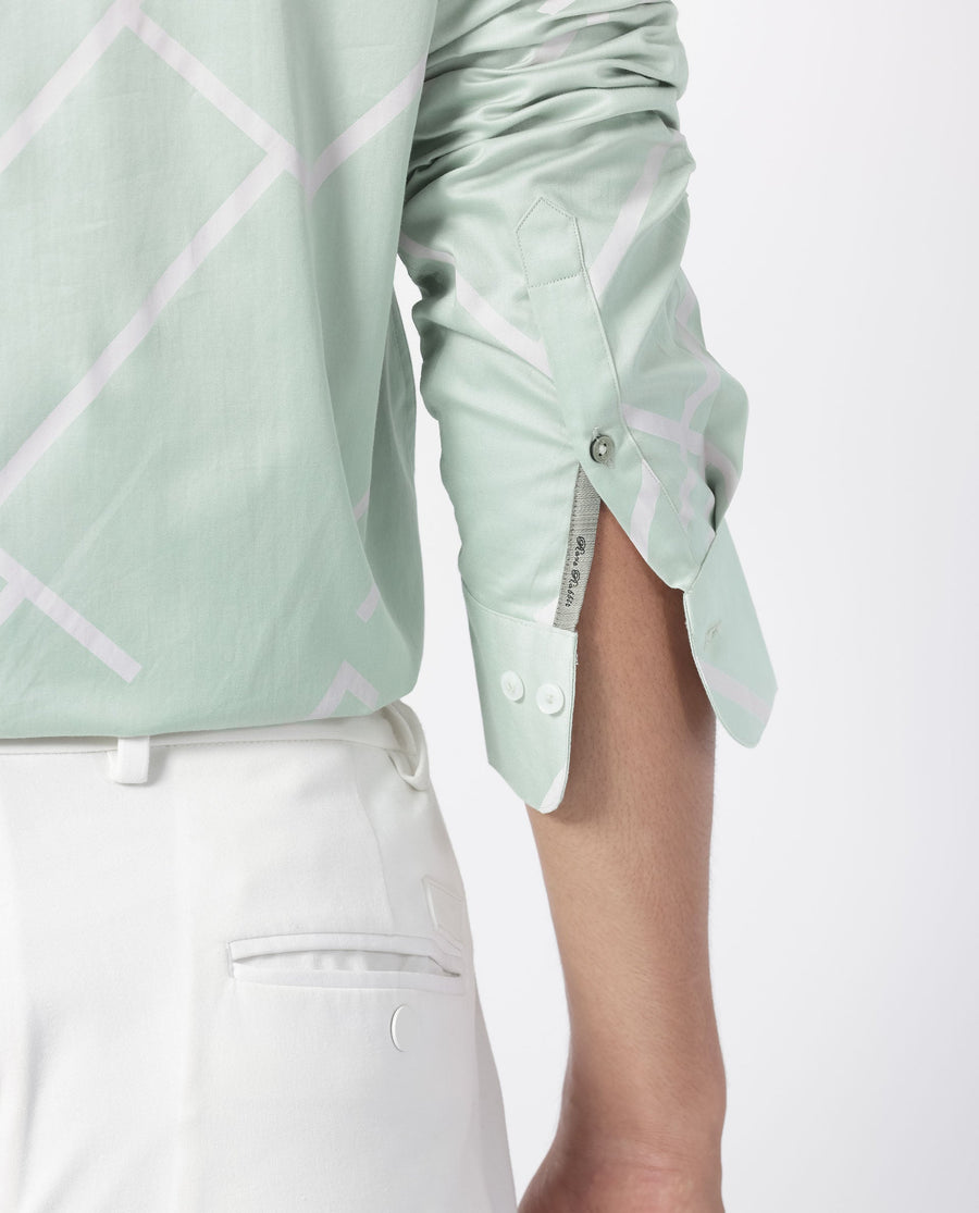 Rare Rabbit Men's Cagen Pastel Green Cotton Geometric Print Regular Fit Full Sleeve Collared Shirt