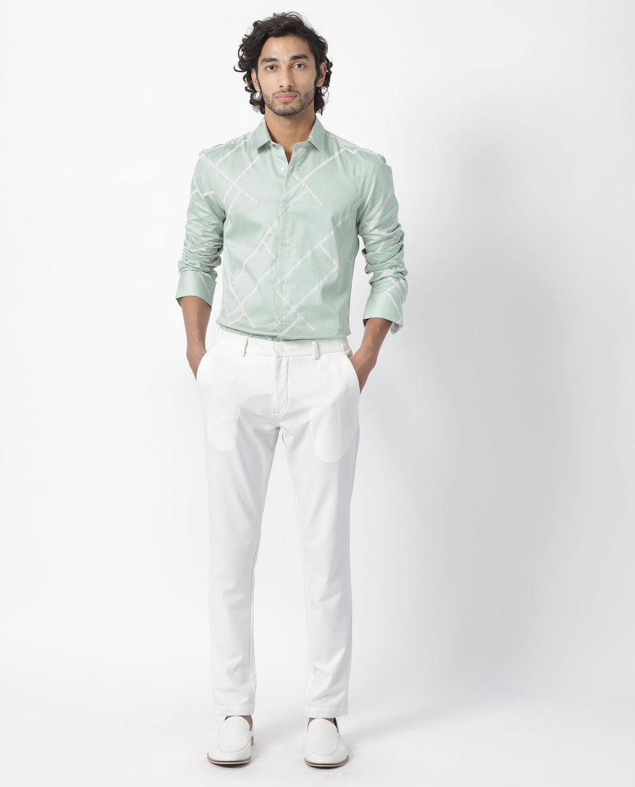 Rare Rabbit Men's Cagen Pastel Green Cotton Geometric Print Regular Fit Full Sleeve Collared Shirt
