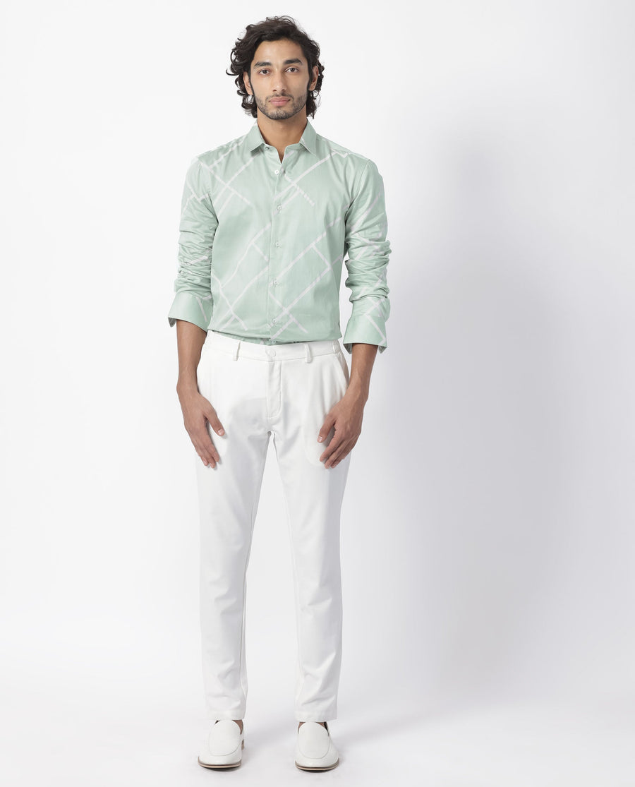 Rare Rabbit Men's Cagen Pastel Green Cotton Geometric Print Regular Fit Full Sleeve Collared Shirt