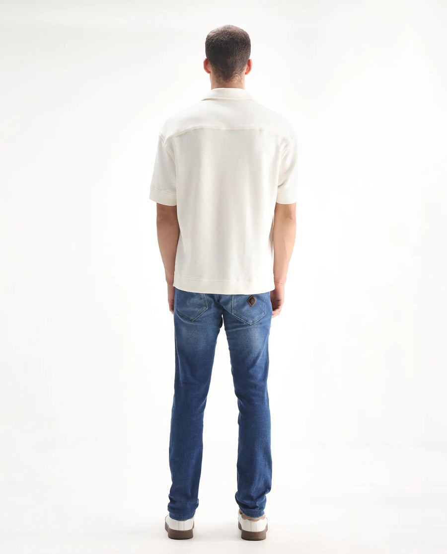 Rare Rabbit Men's Calca Blue Cotton Plain Hawk Slim Fit Jeans