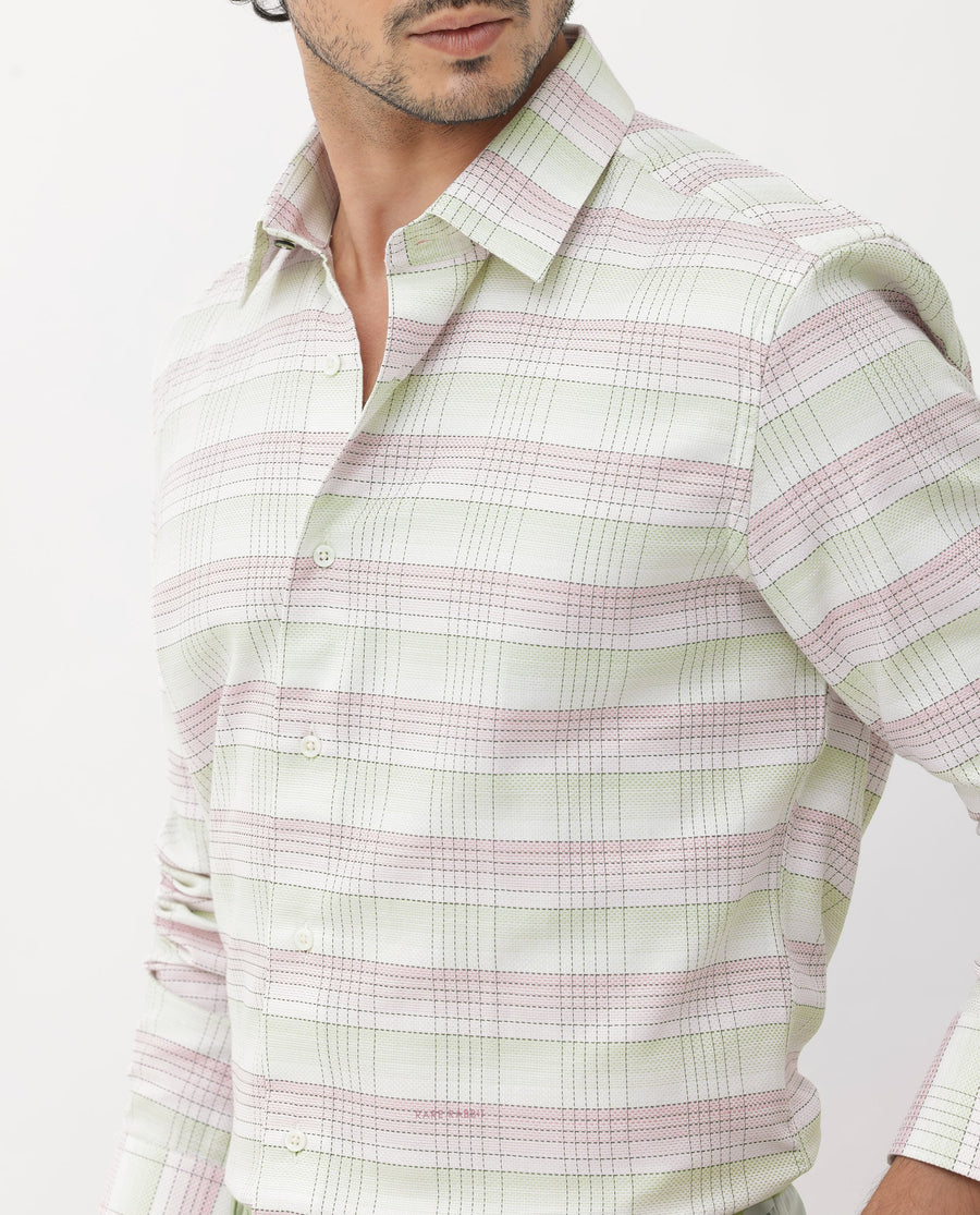 Rare Rabbit Men's Caldon Multi Cotton Checked Print Regular Fit Full Sleeve Collared Shirt