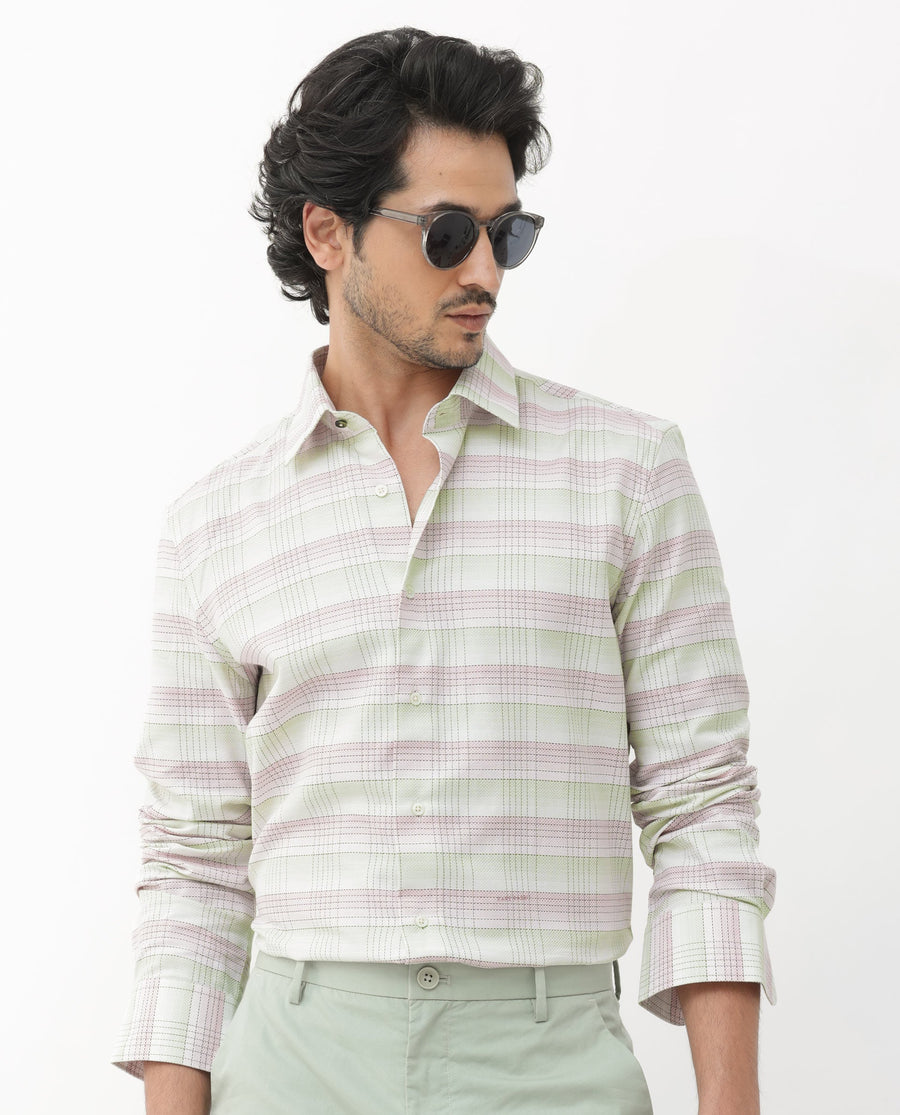 Rare Rabbit Men's Caldon Multi Cotton Checked Print Regular Fit Full Sleeve Collared Shirt