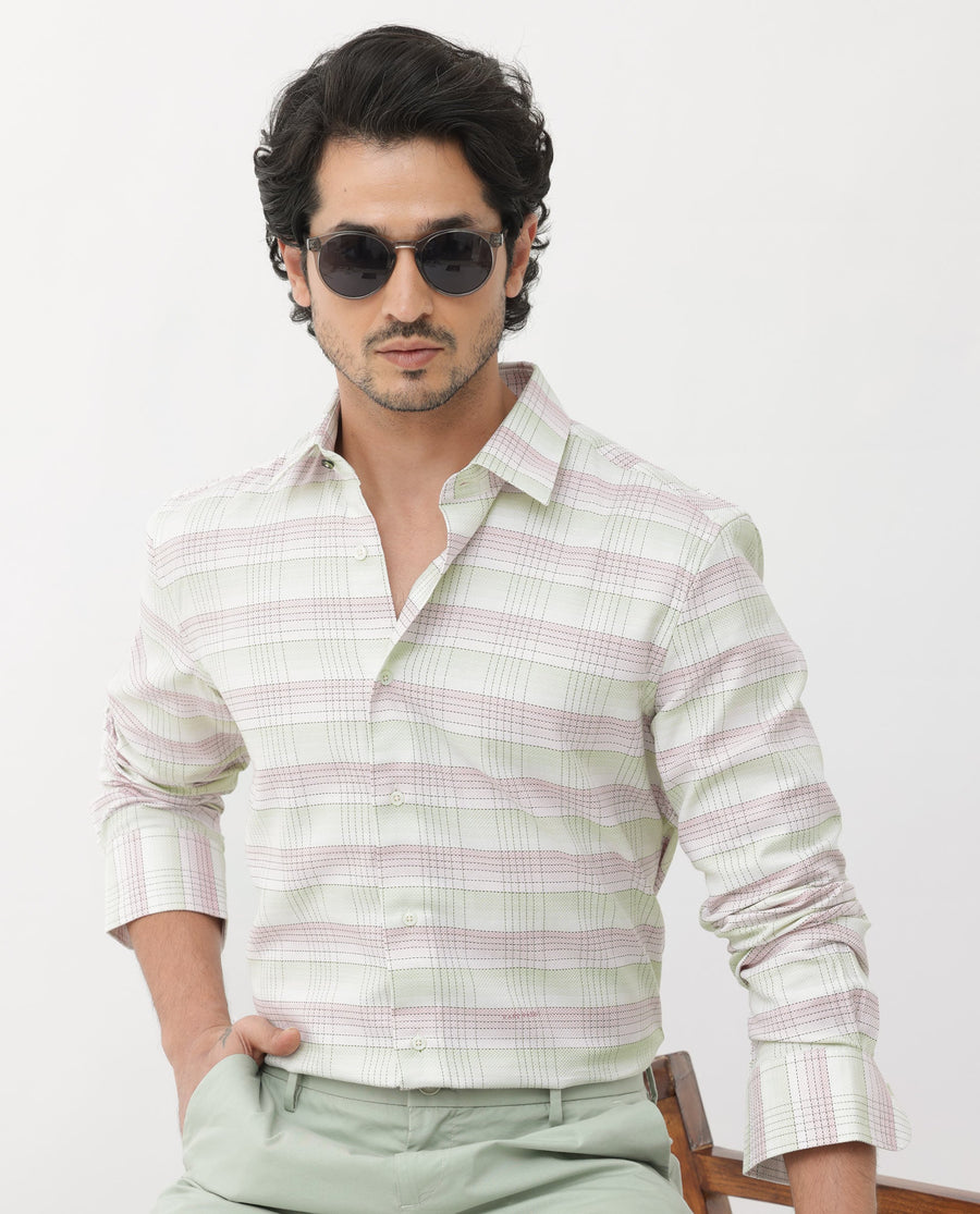 Rare Rabbit Men's Caldon Multi Cotton Checked Print Regular Fit Full Sleeve Collared Shirt