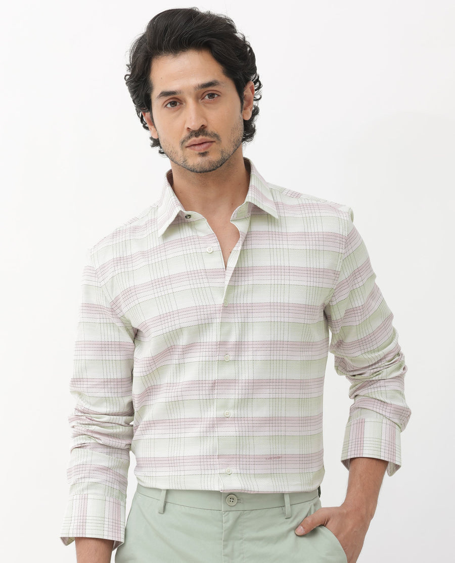 Rare Rabbit Men's Caldon Multi Cotton Checked Print Regular Fit Full Sleeve Collared Shirt