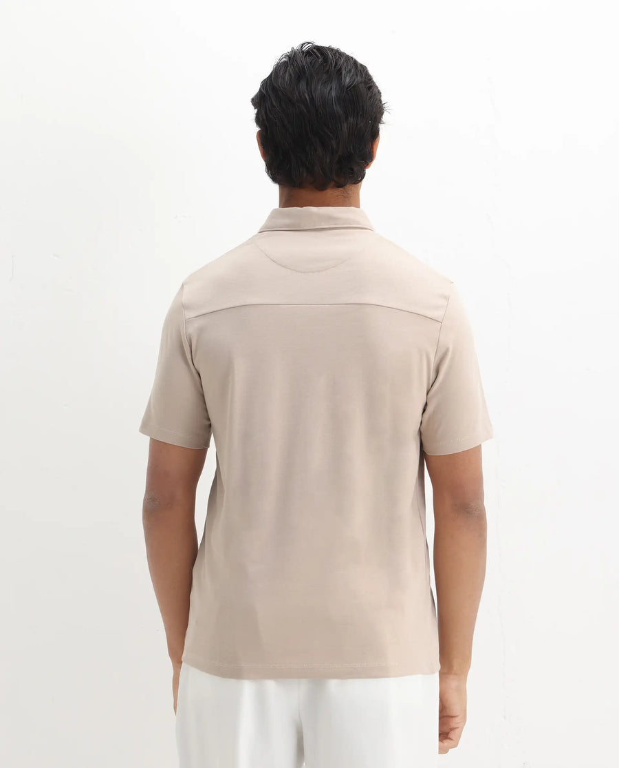 Rare Rabbit Men's Calix Beige Embroidered Regular Fit Half Sleeve Polo