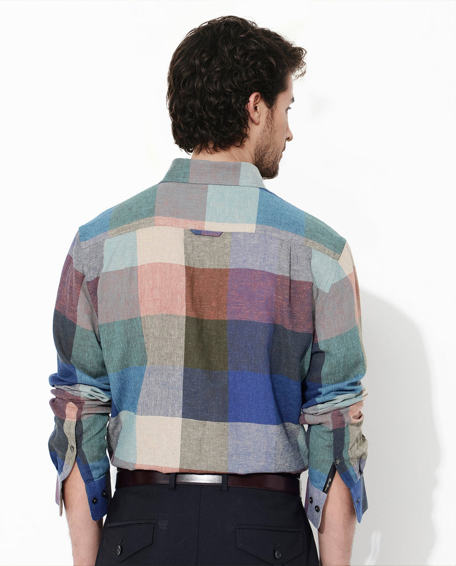 Rare Rabbit Men's Calum Multi Cotton Checked Print Regular Fit Full Sleeve Collared Shirt