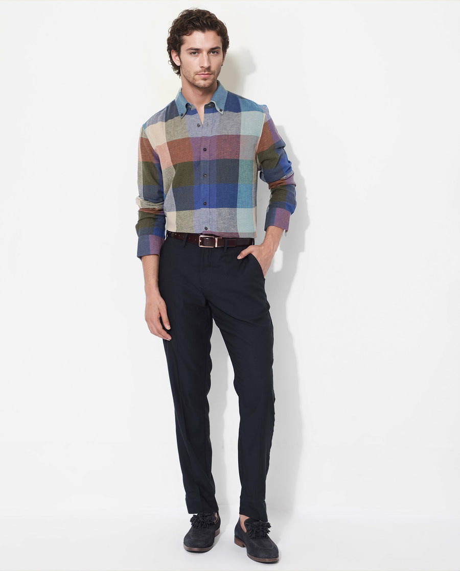 Rare Rabbit Men's Calum Multi Cotton Checked Print Regular Fit Full Sleeve Collared Shirt