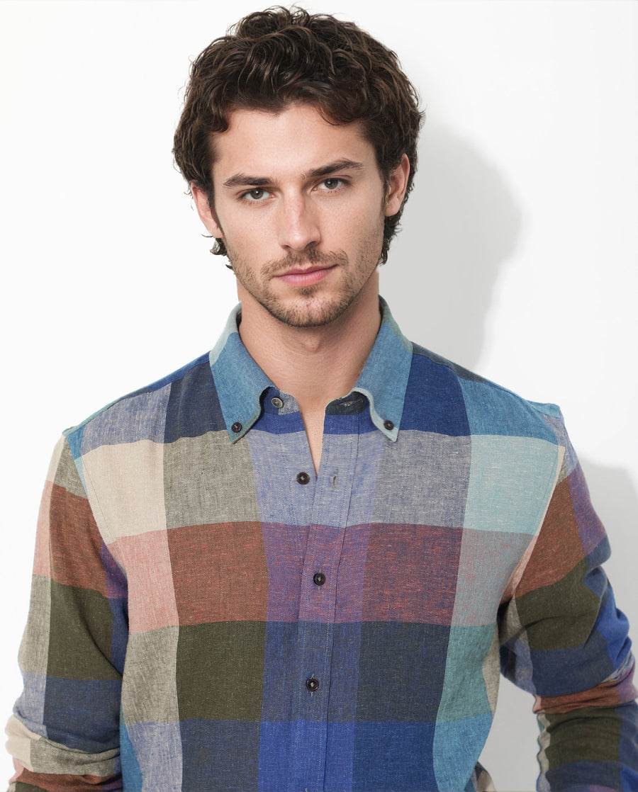 Rare Rabbit Men's Calum Multi Cotton Checked Print Regular Fit Full Sleeve Collared Shirt