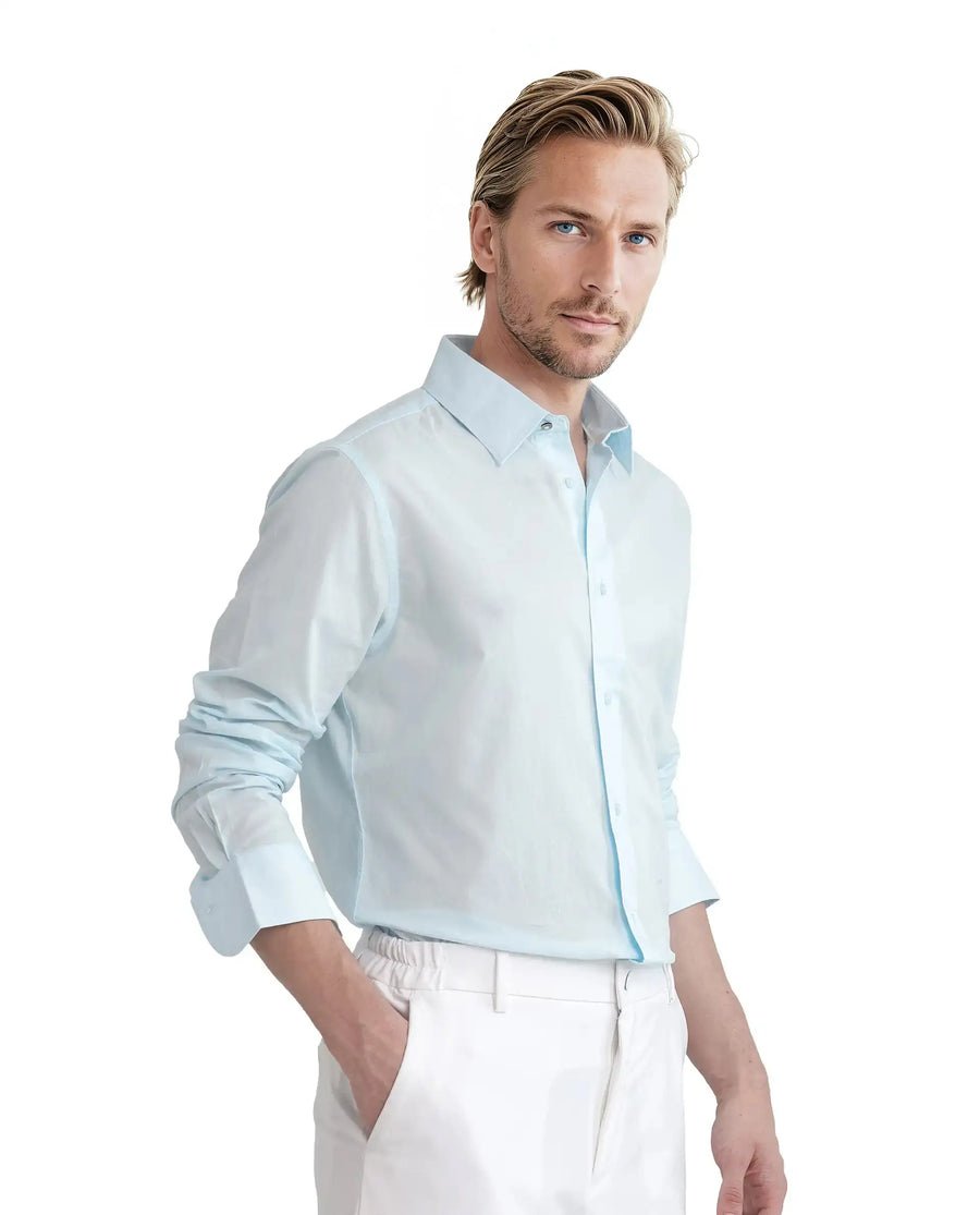 Rare Rabbit Men's Cambo-25 Light Blue Cotton Plain Regular Fit Full Sleeve Collared Shirt