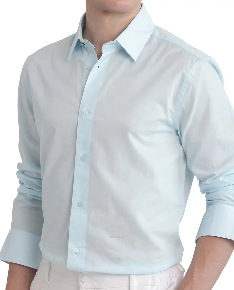 Rare Rabbit Men's Cambo-25 Light Blue Cotton Plain Regular Fit Full Sleeve Collared Shirt