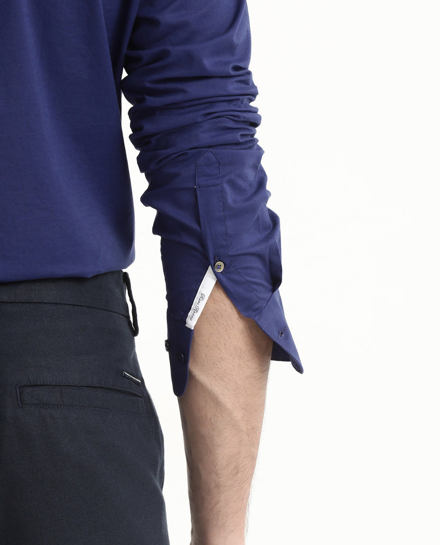Rare Rabbit Men's Cambroc Dark Blue Cotton Plain Regular Fit Full Sleeve Collared Shirt