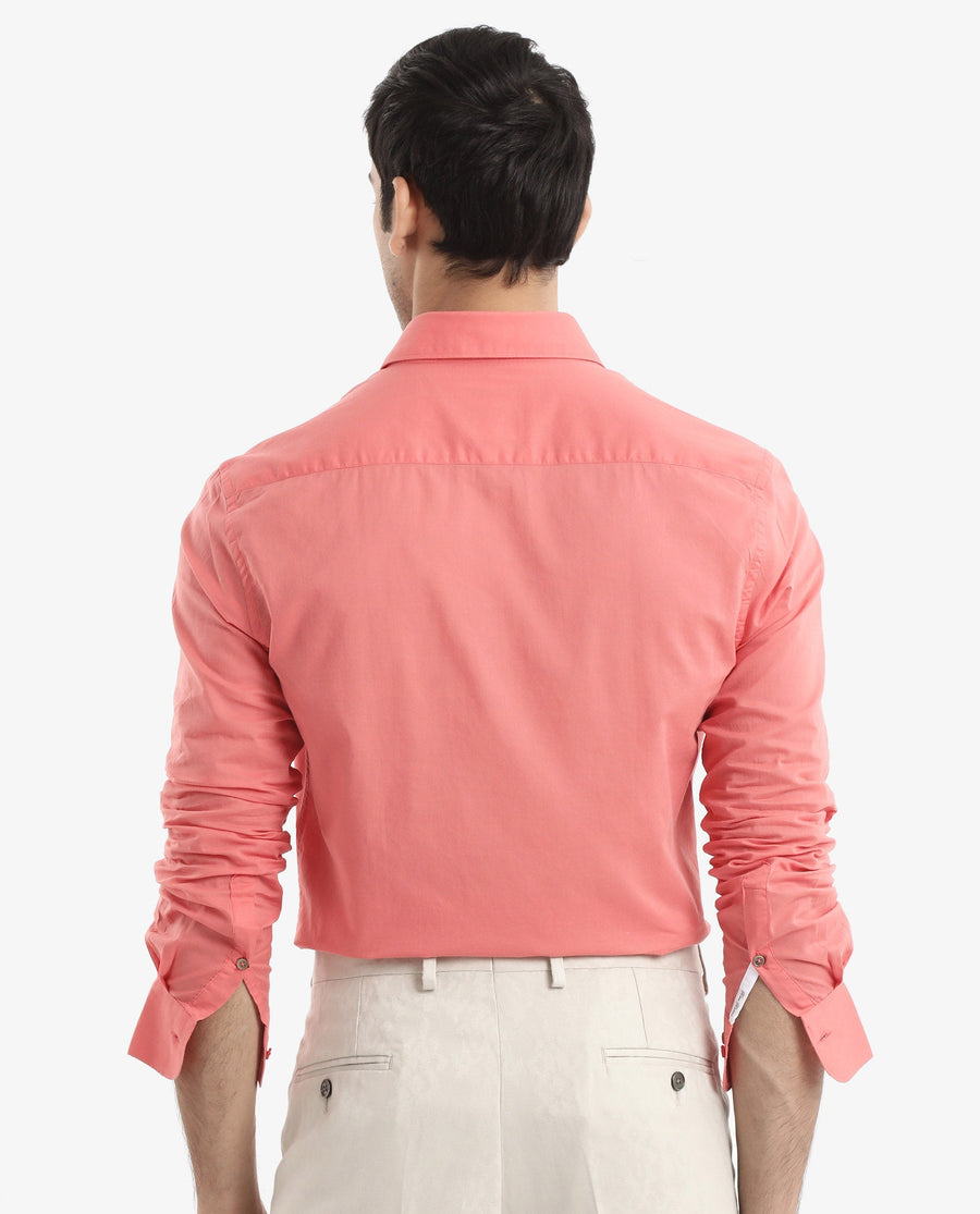 Rare Rabbit Men's Cambroc Flouroscent Orange Cotton Plain Regular Fit Full Sleeve Collared Shirt