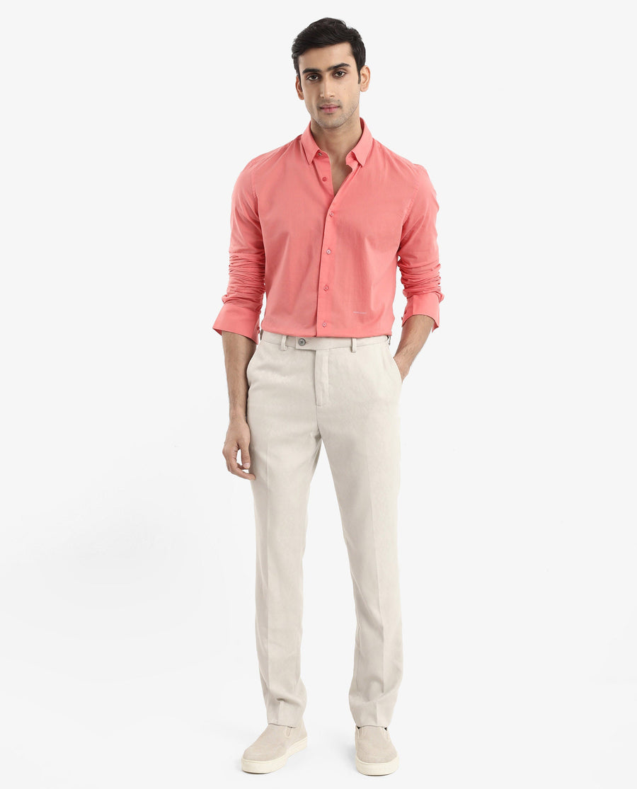 Rare Rabbit Men's Cambroc Flouroscent Orange Cotton Plain Regular Fit Full Sleeve Collared Shirt