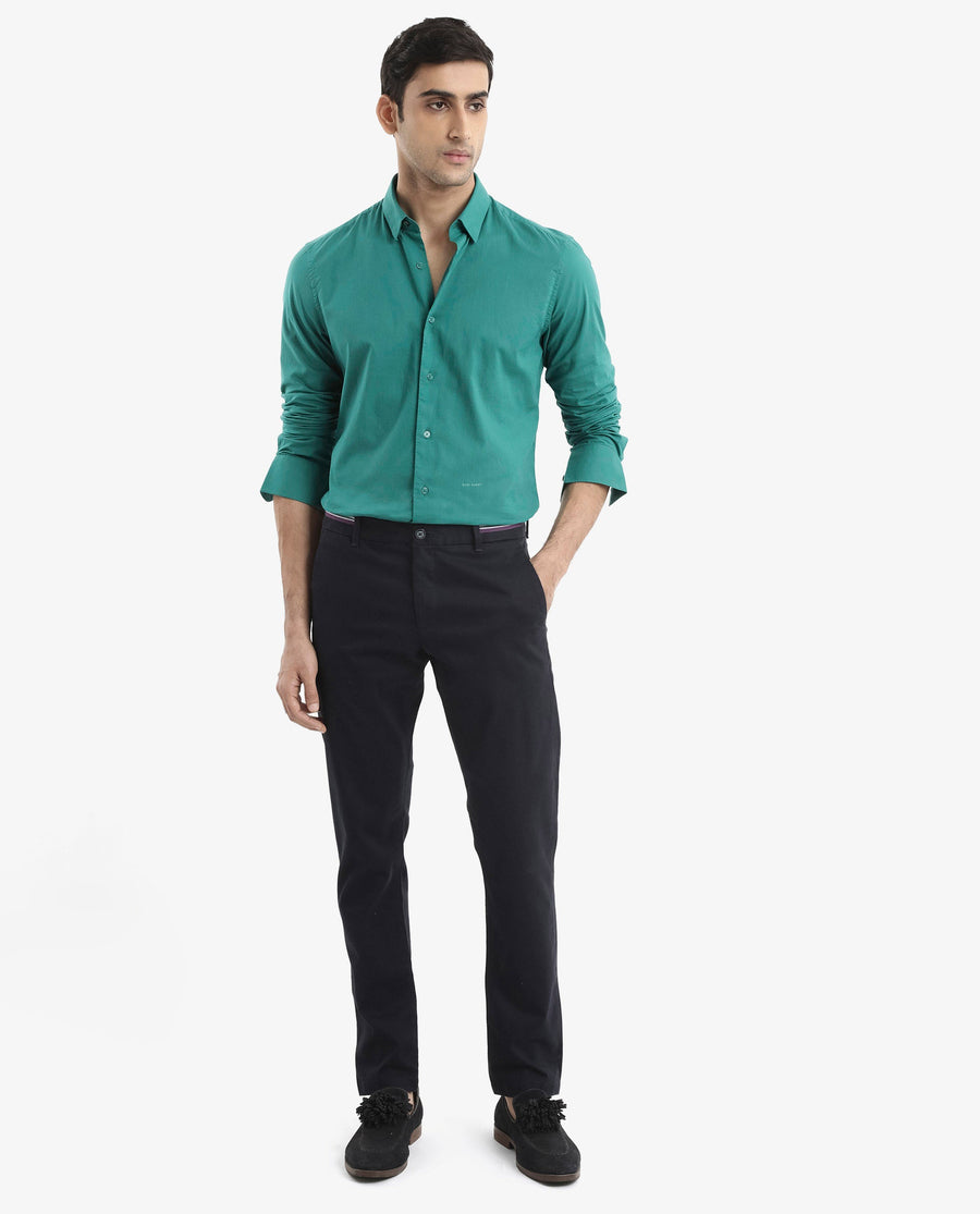 Rare Rabbit Men's Cambroc Teal Cotton Plain Regular Fit Full Sleeve Collared Shirt