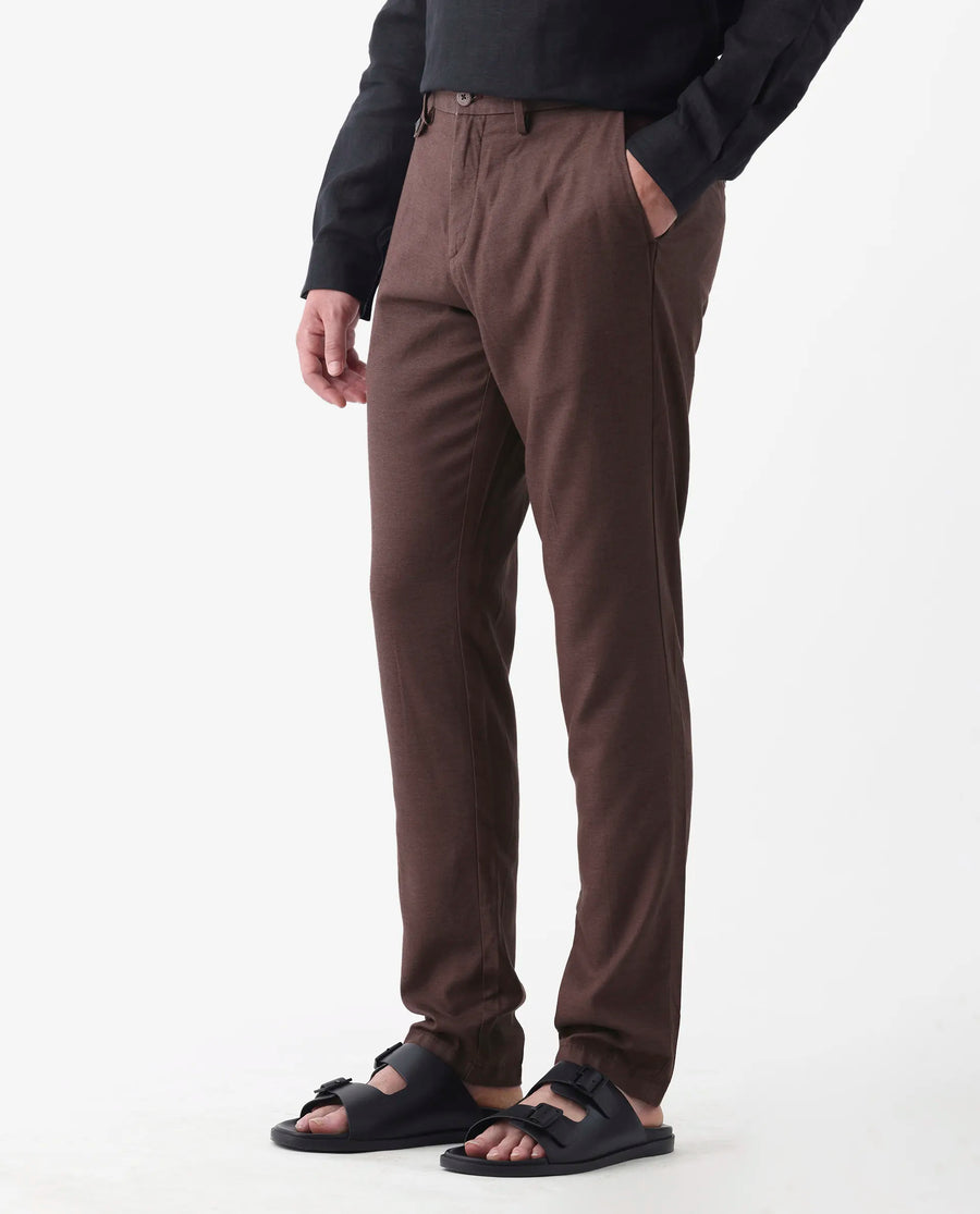 Rare Rabbit Men's Cameo Maroon 100% Linen Plain Regular Fit Trouser